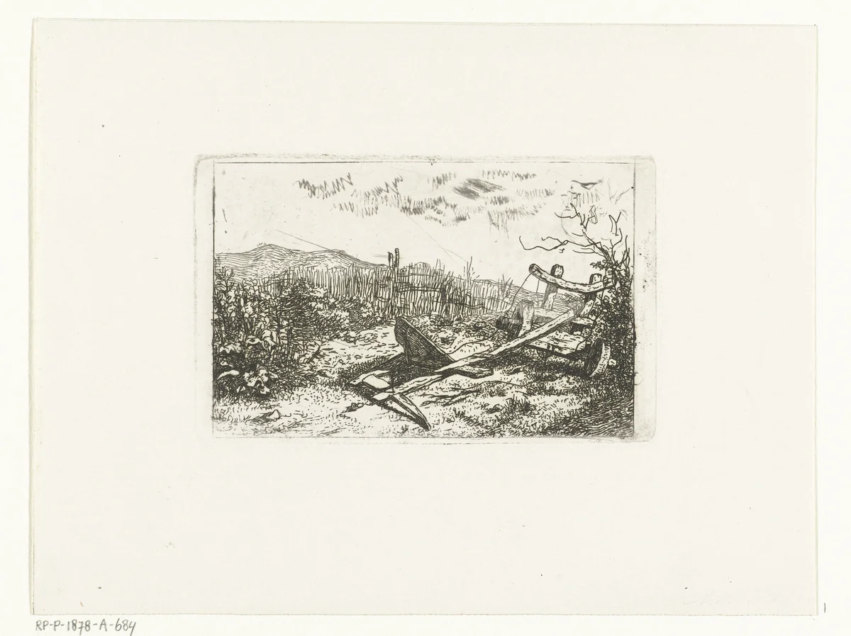 Ploeg bij een schutting by Albertus Brondgeest, print, 1796-1849