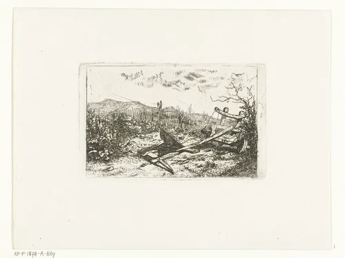 Ploeg bij een schutting by Albertus Brondgeest, print, 1796-1849