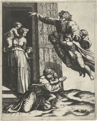 God verschijnt aan Noach na de zondvloed by anonymous, print, 1513-1565