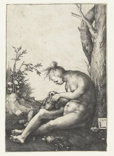 Naakte vrouw met hond by Unknown, print, 1510