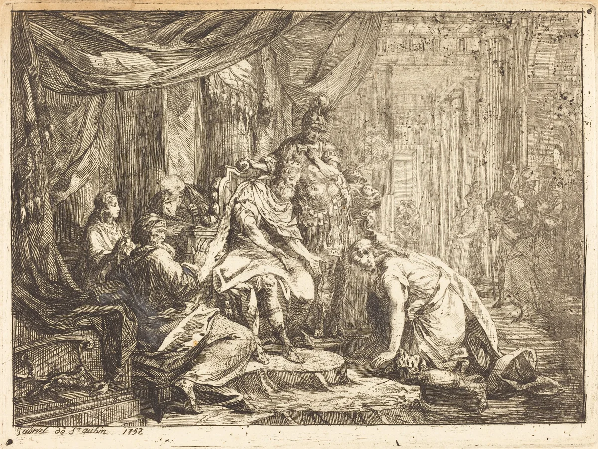 Reconciliation of Absalom and David (Réconciliation d'Absalom et de David) by Gabriel de Saint-Aubin, print, 1752