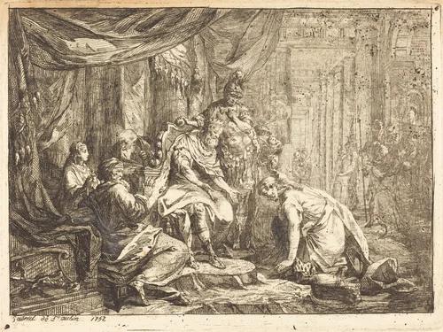 Reconciliation of Absalom and David (Réconciliation d'Absalom et de David) by Gabriel de Saint-Aubin, print, 1752