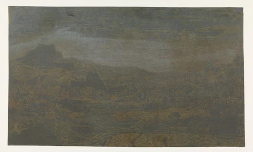 Vallei met een rivier en een stad met vier torens by Hercules Segers, print, 1626-1627