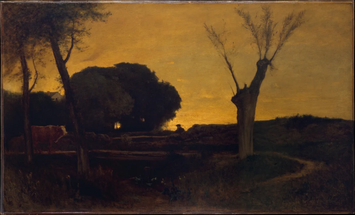 Evening at Medfield, Massachusetts by George Inness, artwork, 1875