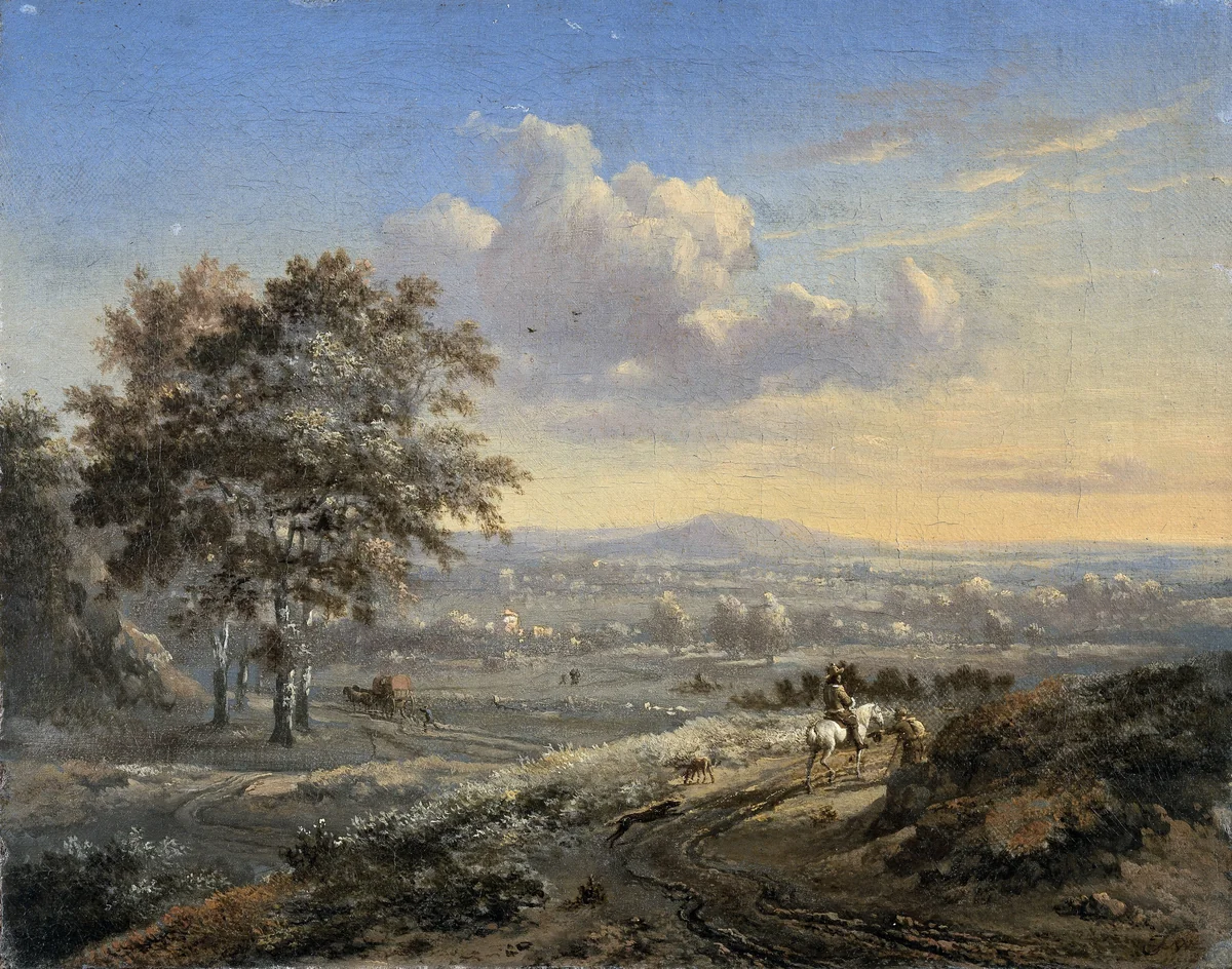 Hilly Landscape with a Rider on a Country Road by Jan Wijnants, painting, 1655-1684