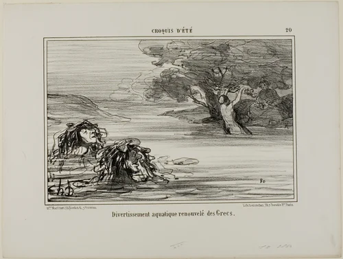 Aquatic fun borrowed from the old Greeks, plate 20 from Croquis D'été by Honoré-Victorin Daumier, print, 1857