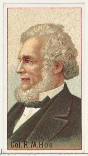 Colonel Richard March Hoe, printer's sample for the World's Inventors souvenir album (A25) for Allen & Ginter Cigarettes by Allen & Ginter, print, 1888