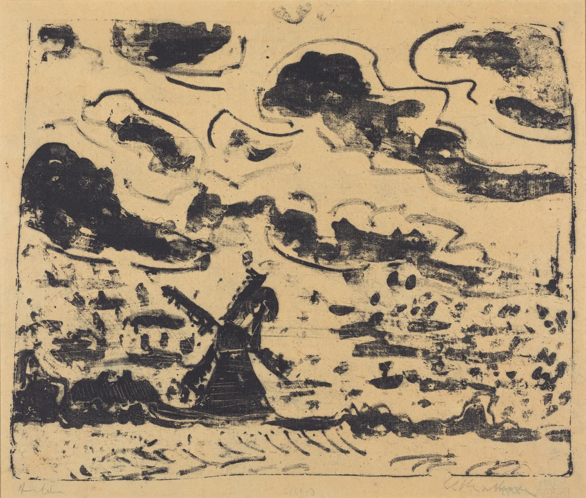 Windmill near Burg on Fehmarn by Ernst Ludwig Kirchner, print, 1908