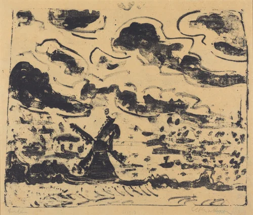 Windmill near Burg on Fehmarn by Ernst Ludwig Kirchner, print, 1908