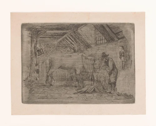 Paard in een stal by Adrien Joseph Verhoeven-Ball, print, 1834-1882