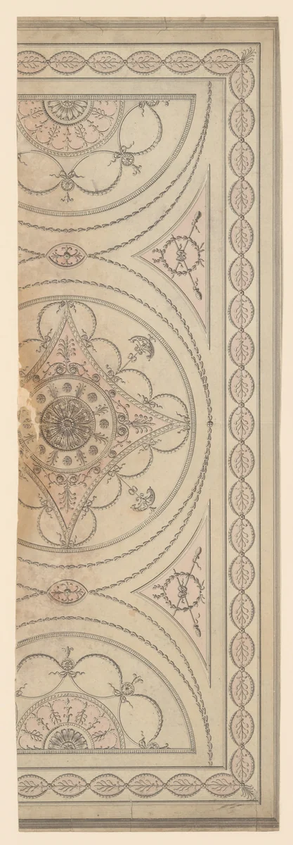Half Plan of a Ceiling with an Oval Center and Semicircular Ends by Sir William Chambers, drawing, 1743-1796