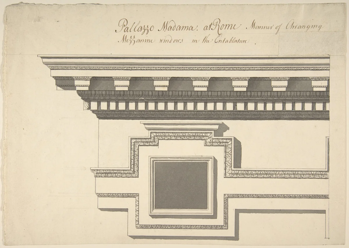 Mezzanine Window, Palazzo Madama by Sir William Chambers, drawing, 1745-1760