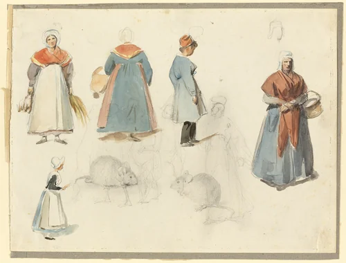 Sheet of Sketches: Men, Women and Mice by Denis Auguste Marie Raffet, painting, 1824-1860