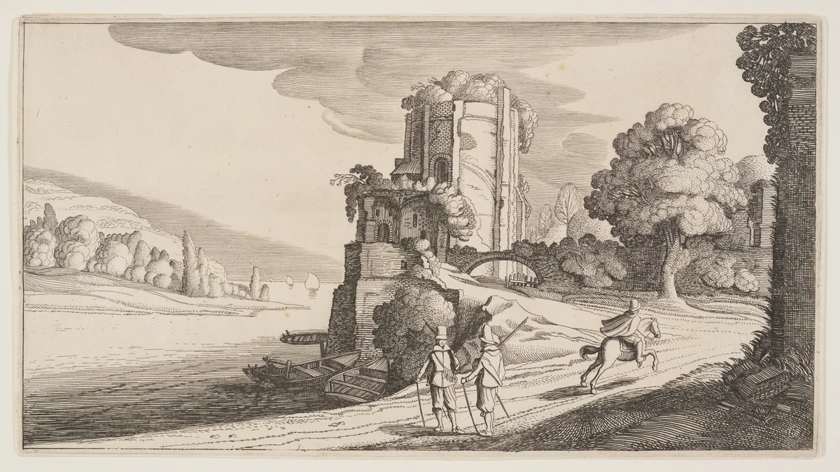 Round Tower on a River, from Landscapes (Playsante Lantschappen) by Claes Jansz. Visscher II, print, 1641