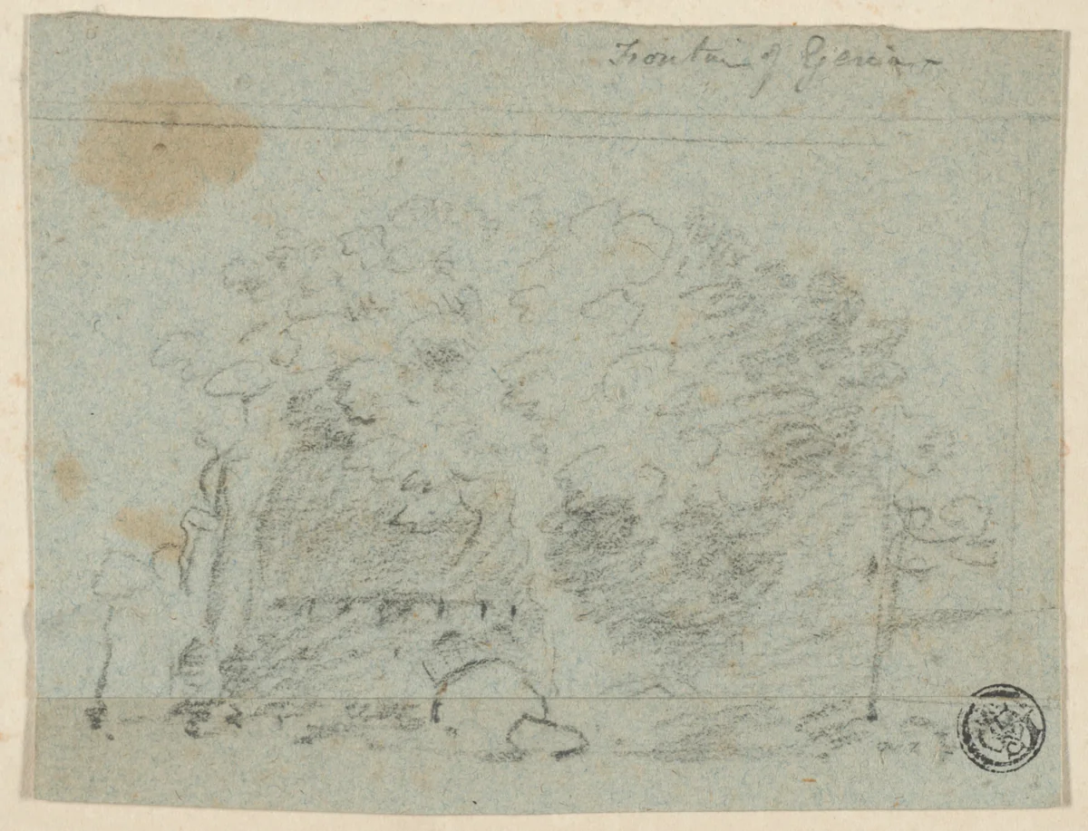 Sketch of Trees Near Bridge (recto); Sketch of Building (verso) by Richard Wilson, drawing, 1734-1782
