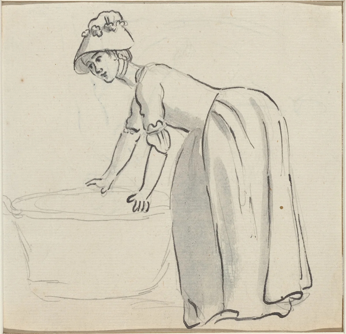 Girl with a Bonnet at Work [recto] by Paul Sandby, drawing, 1731-1809