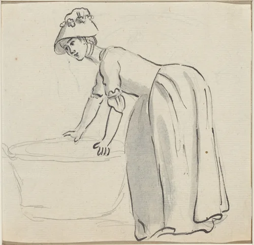Girl with a Bonnet at Work [recto] by Paul Sandby, drawing, 1731-1809