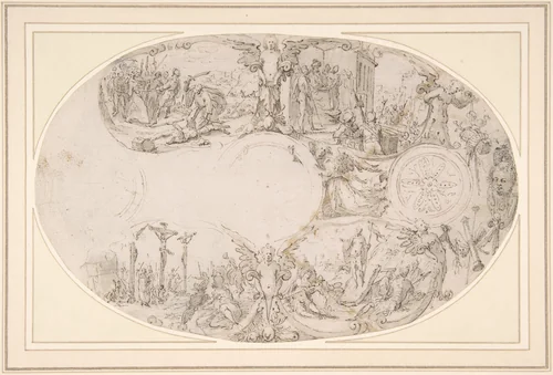 Design for a Silver Vessel with Scenes from the Passion of Christ by Paulus Willemsz. van Vianen, drawing, 1595-1605