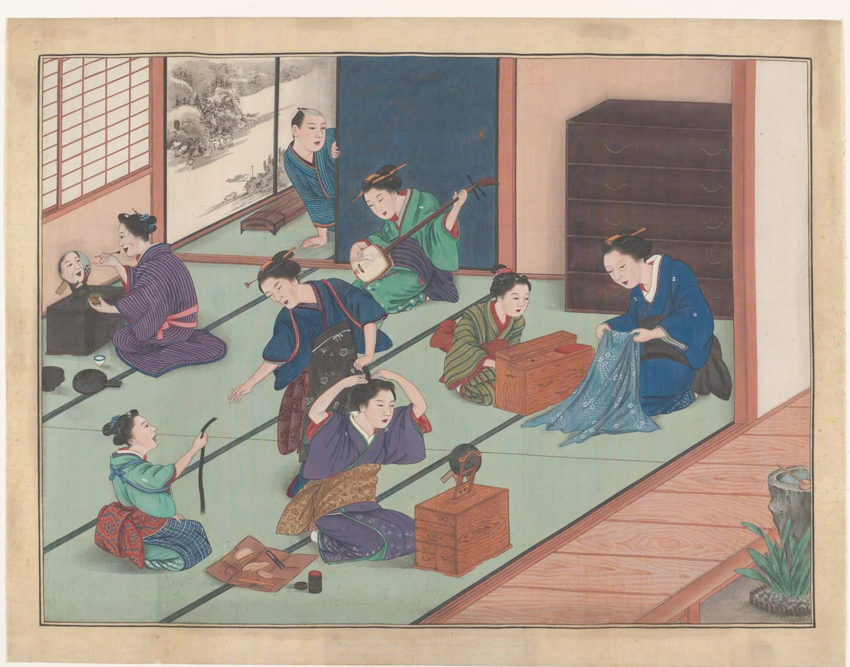 Enige Japanse vrouwen aan het werk by anonymous, drawing, 1800-1900