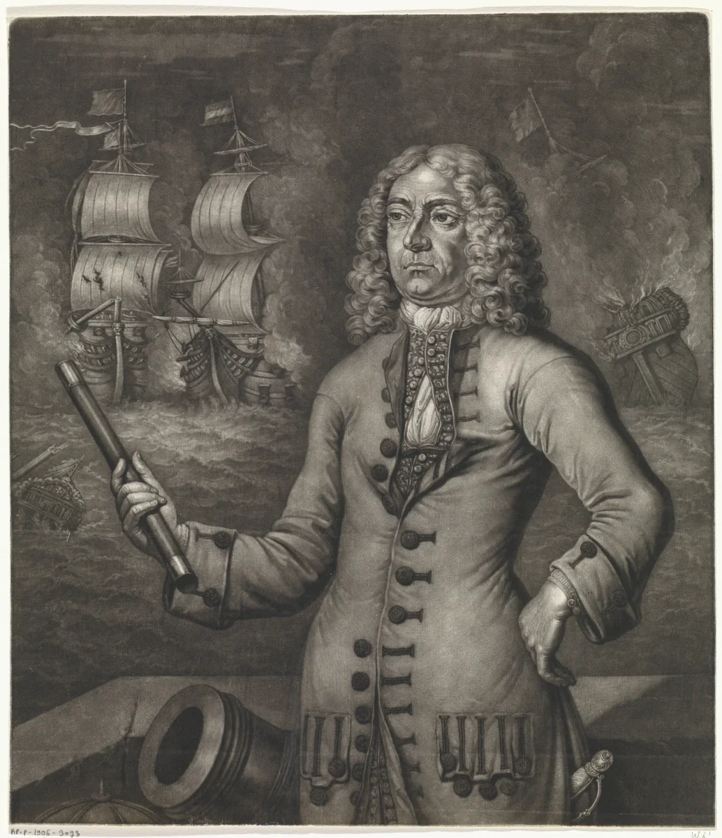 Portret van Christoffel Middaghten by Andries van Buysen, print, 1705-1747