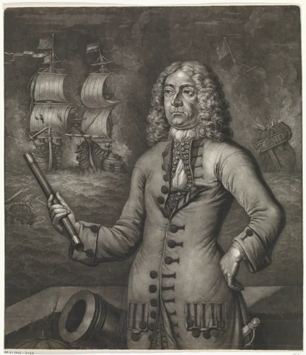 Portret van Christoffel Middaghten by Andries van Buysen, print, 1705-1747