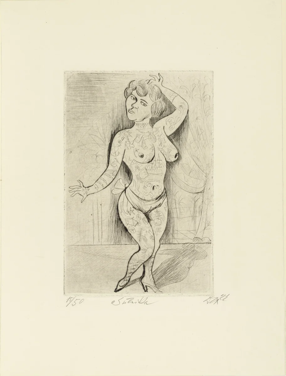 Maud Arizona (Suleika, The Tattooed Wonder) [Maud Arizona (Suleika, das tätowierte Wunder)] from the portfolio Circus (Zirkus) by Otto Dix, print, 1922