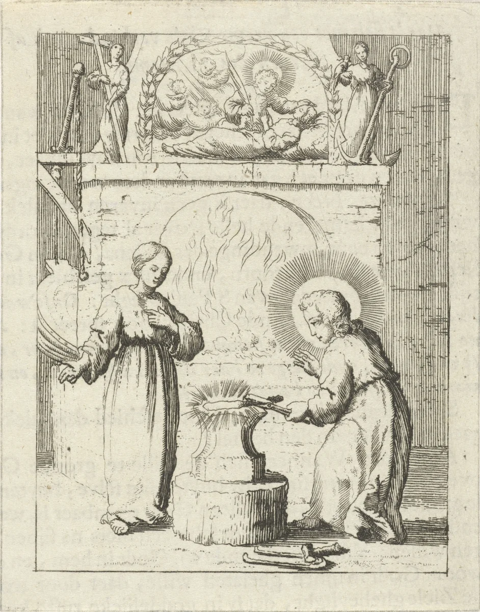 Christus en de gepersonifieerde ziel in een smidse by Jan Luyken, print, 1678-1687