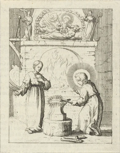 Christus en de gepersonifieerde ziel in een smidse by Jan Luyken, print, 1678-1687