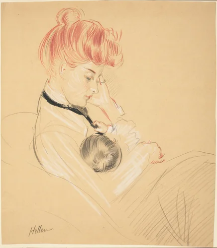 Madame Helleu Cradling Paulette in Her Arms by Paul-César Helleu, drawing, 1904-1905