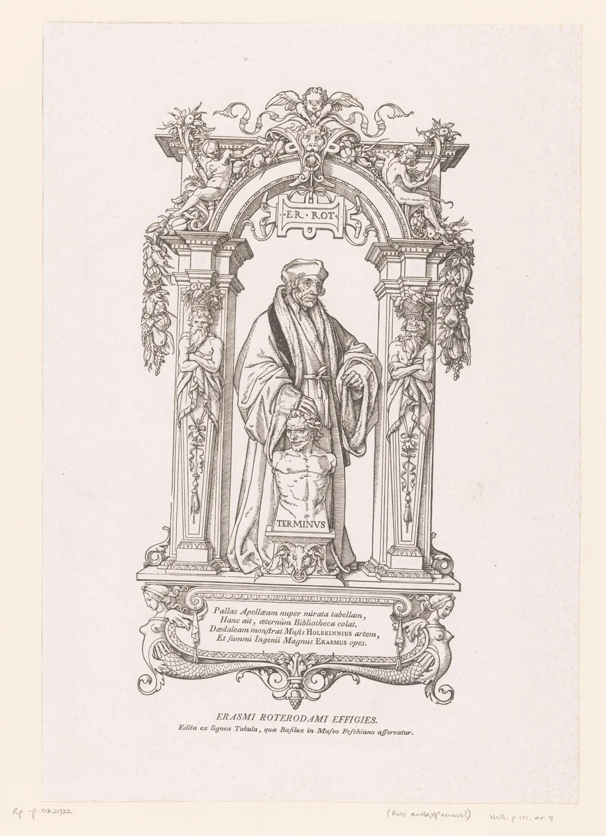 Portret van Erasmus by Veit Rudolf Specklin, print, 1533-1543