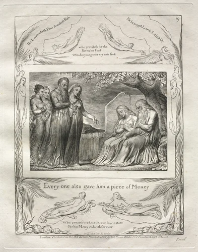 The Book of Job: Pl. 19, Every one also gave him a piece of Money by William Blake, other, 1825