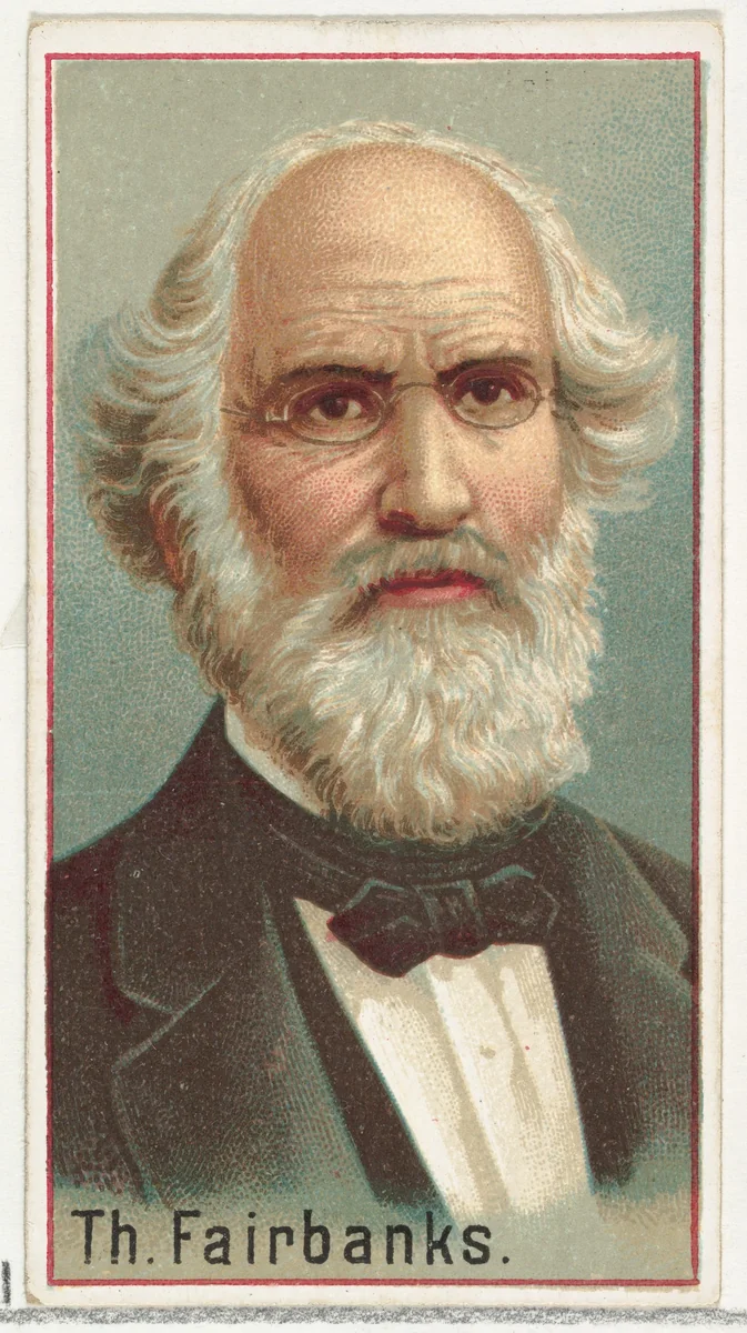 Thaddeus Fairbanks, printer's sample for the World's Inventors souvenir album (A25) for Allen & Ginter Cigarettes by Allen & Ginter, print, 1888