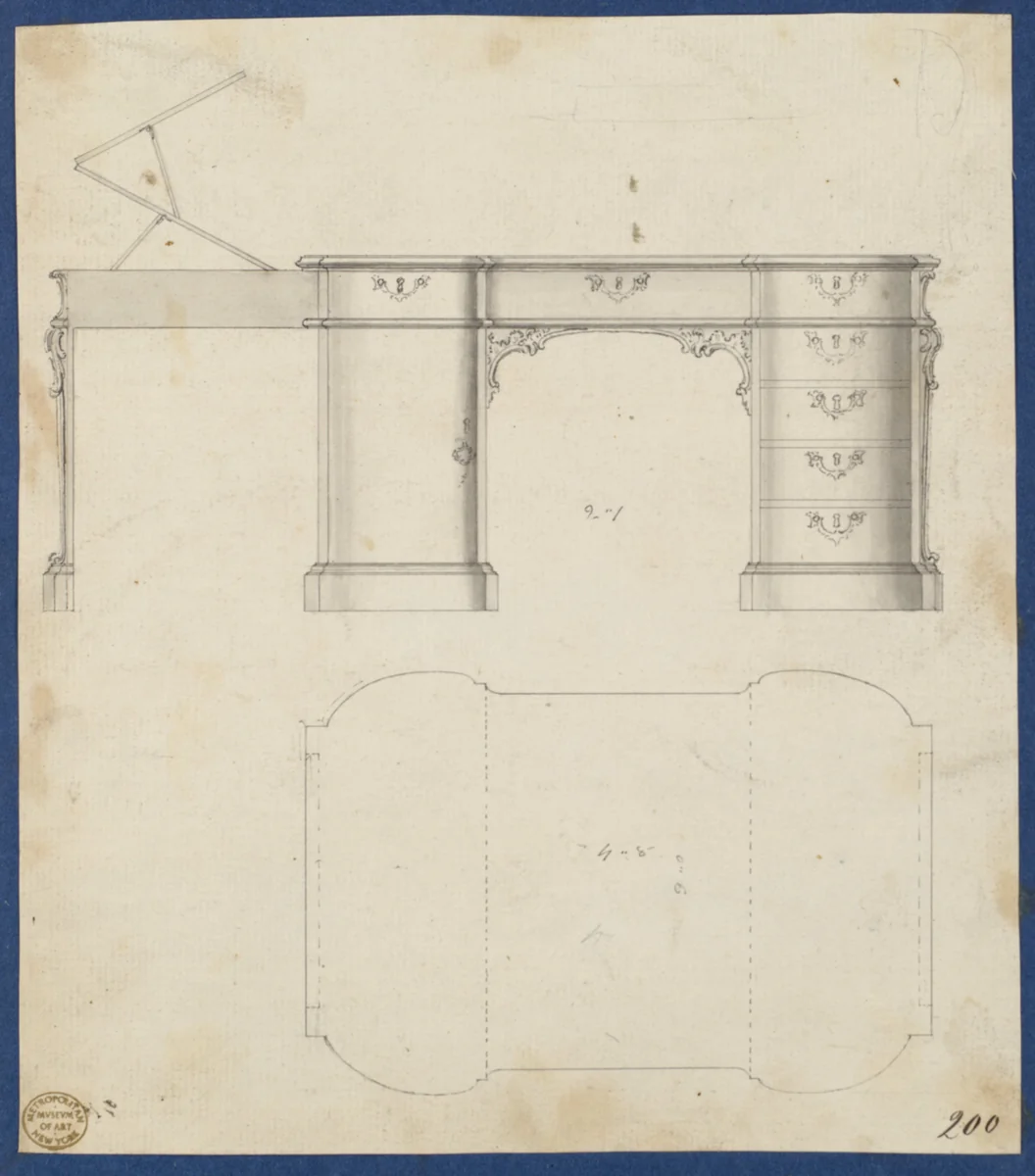 Writing Table, from Chippendale Drawings, Vol. II by Thomas Chippendale, drawing, 1755-1765