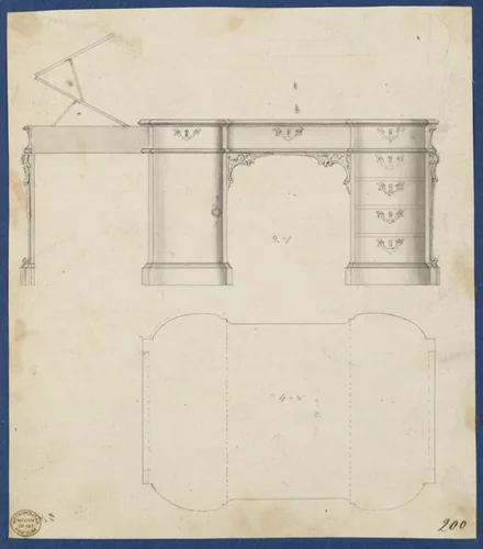 Writing Table, from Chippendale Drawings, Vol. II by Thomas Chippendale, drawing, 1755-1765