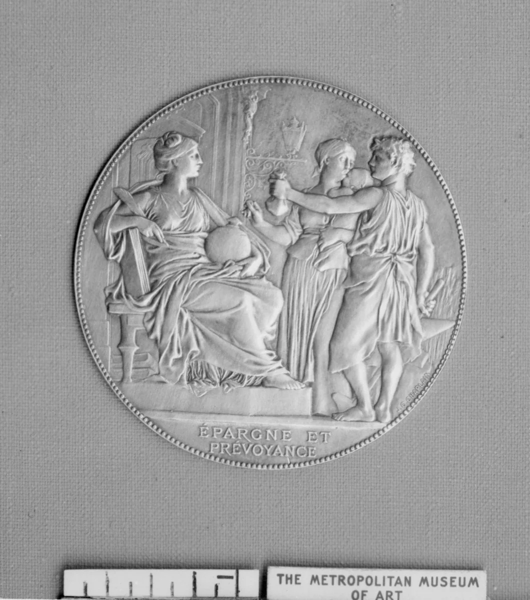 Emblematic of the Utility of the Savings Bank of Paris by Jules-Clément Chaplain, metalwork, 1885-1899