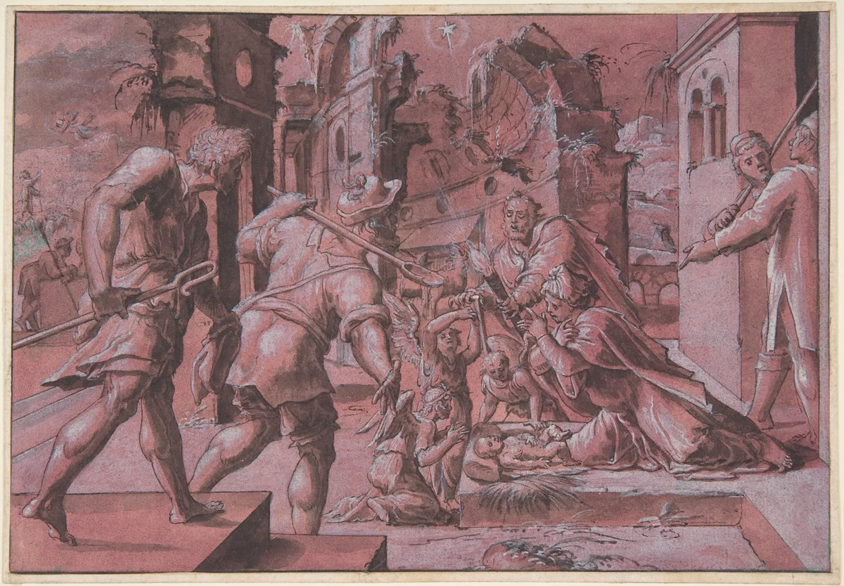 Adoration of the Shepherds by Master of Liechtenstein, drawing, 1540-1560