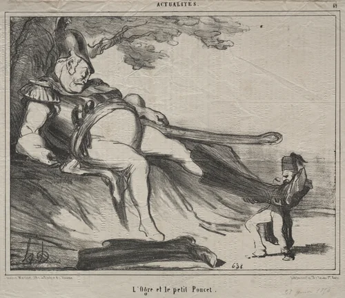The ogre and his little Tom Thumb by Honoré Daumier, print, 1854