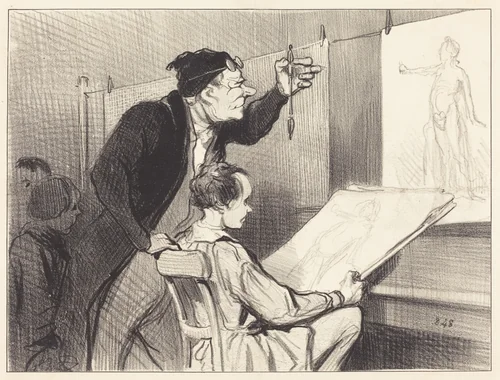 Mission pénible et délicate du professeur de dessin... by Honoré Daumier, print, 1846