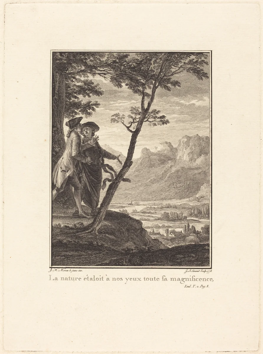 La nature étaloit à nos yeux toute sa magnificence by Jean-Baptiste Blaise Simonet, Jean-Michel Moreau the Younger, print, 1778