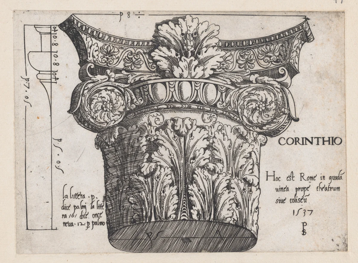 Corinthian capital, from "Speculum Romanae Magnificentiae" by Master PS, print, 1537