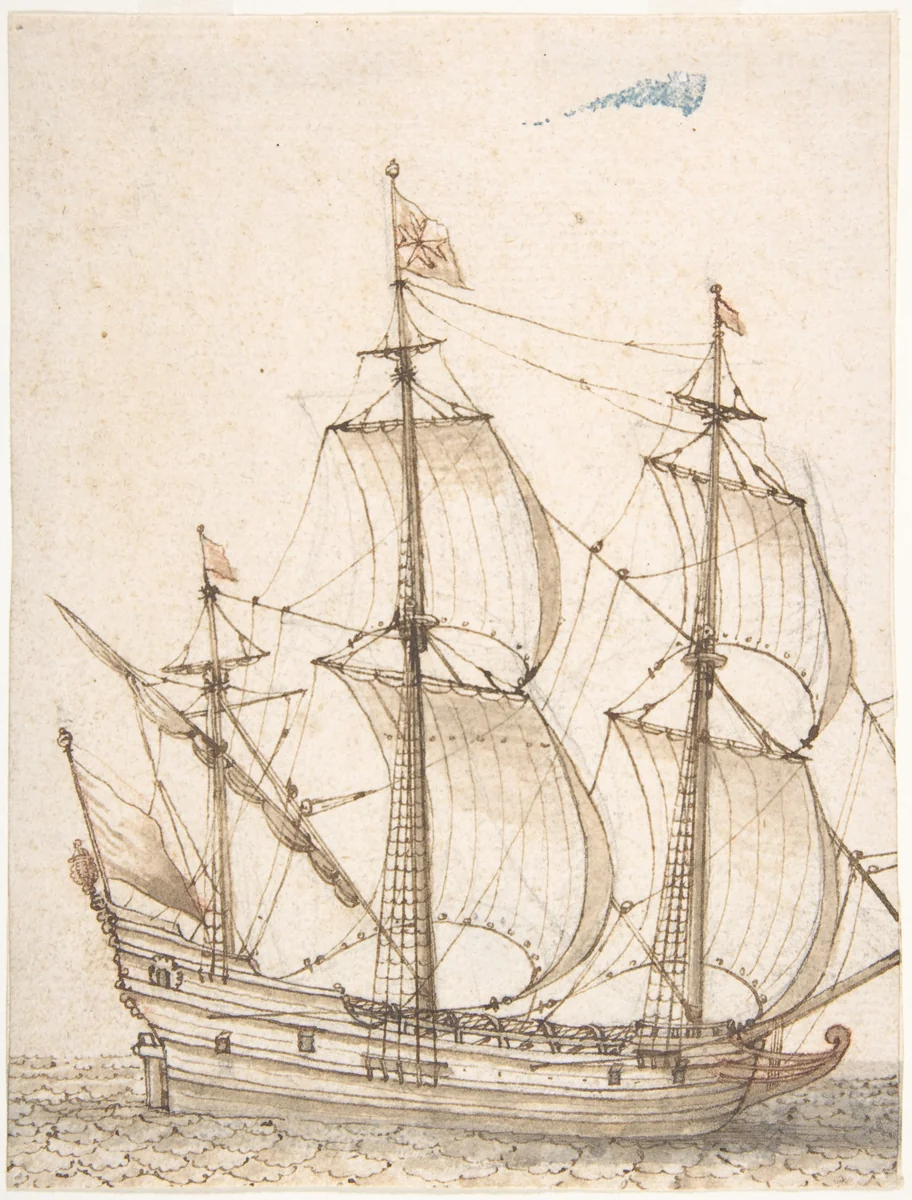 Old Ship Model by Willem van de Velde, drawing, 1625-1693