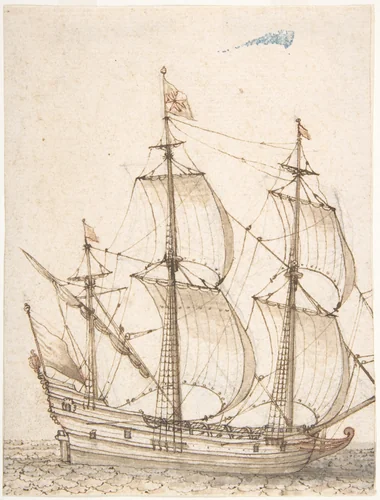 Old Ship Model by Willem van de Velde, drawing, 1625-1693