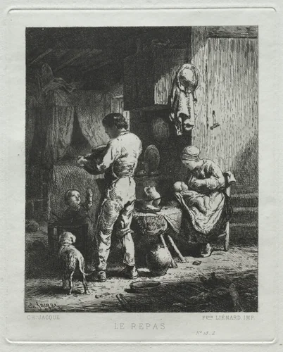 The Repast by Charles-Émile Jacque, print, 1864