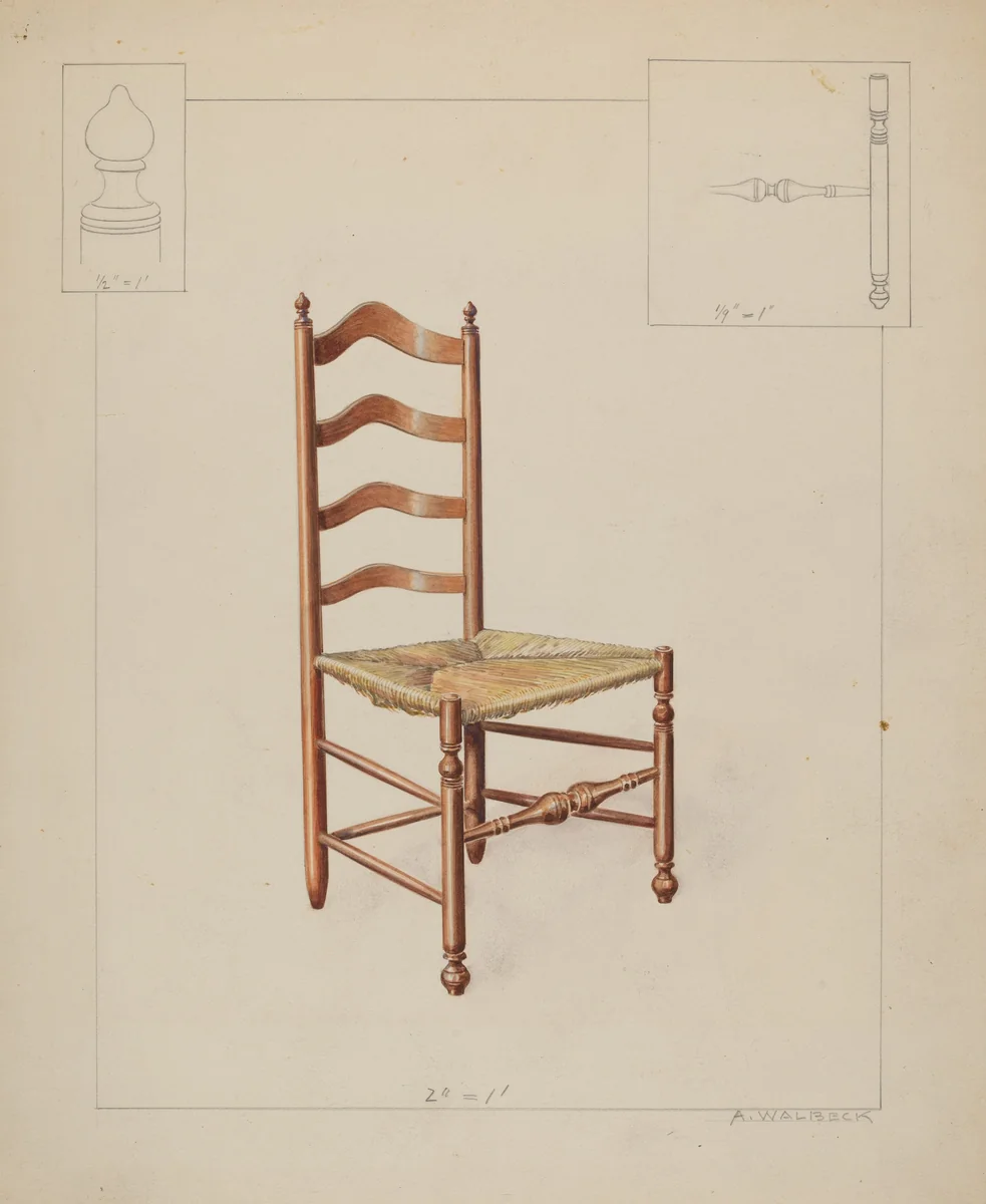 Ladderback Chair by Alfred Walbeck, index of american design, 1937