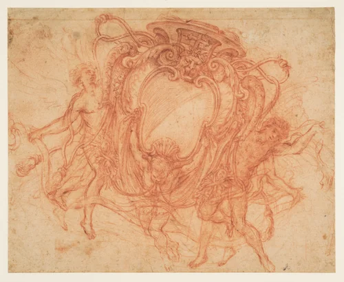 Design for the Coat of Arms of a Cardinal with three Angels by Pietro da Cortona, drawing, 1635-1645