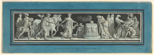 Antique Scene, Sacrifice with Bacchantes, Ancient Sculpture by Louise Pithoud, print, 1791