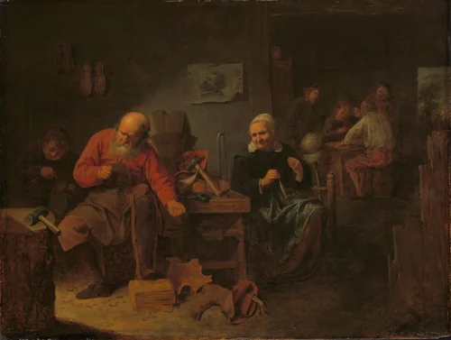 Interior of a Cobbler’s Shop by David Ryckaert, painting, 1650