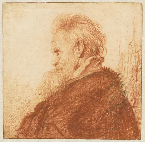 Head of an Old Man (recto) by Rembrandt van Rijn, drawing, 1631