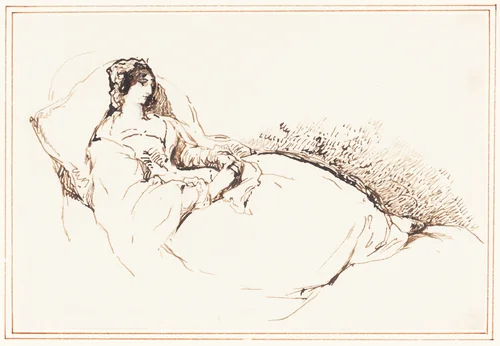 A Woman Reclining on a Cushion by George Jones, drawing, 1786-1869