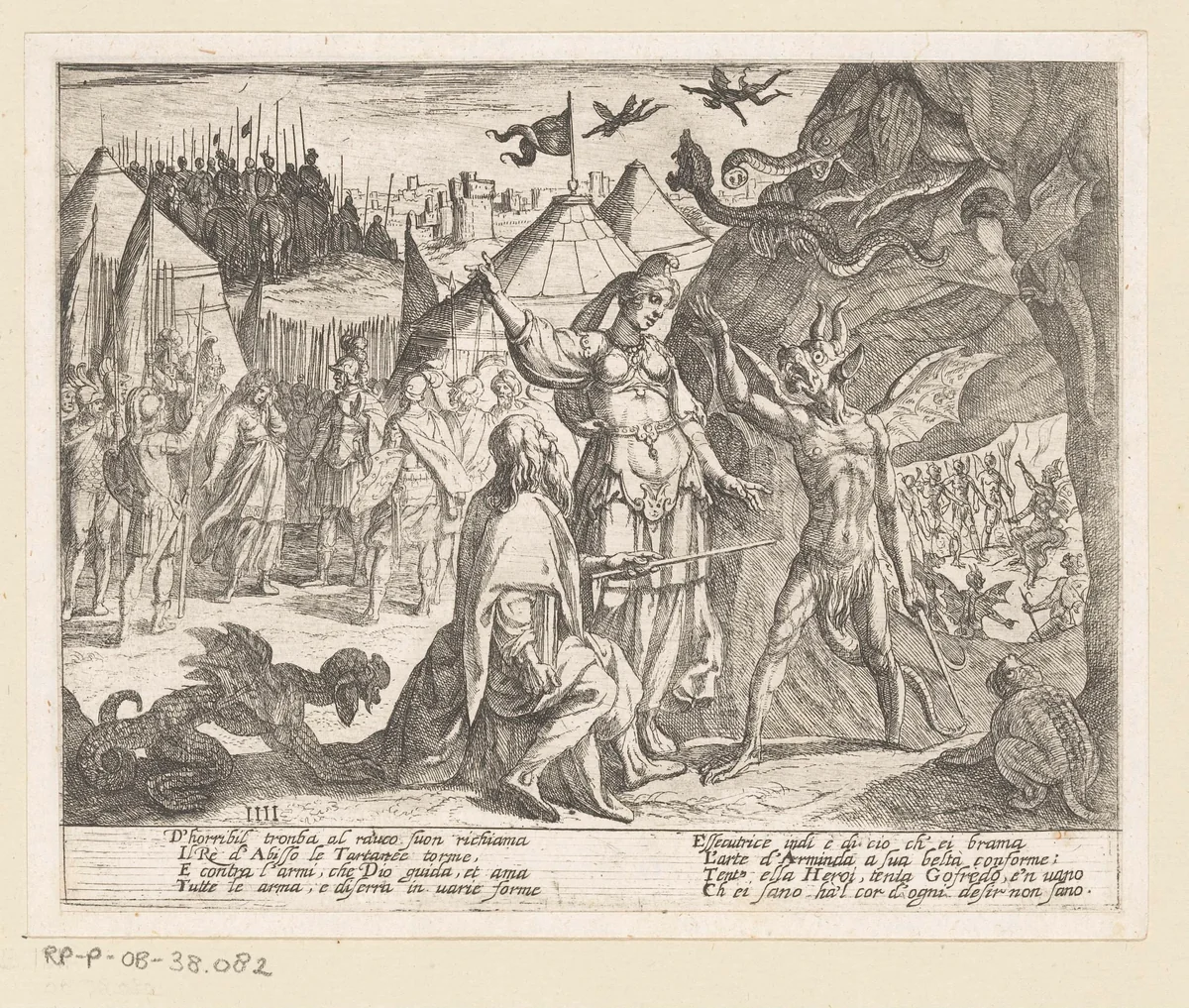 Illustratie bij Canto IV van Tasso's 'Gerusalemme Liberata' by Antonio Tempesta, print, 1565-1630